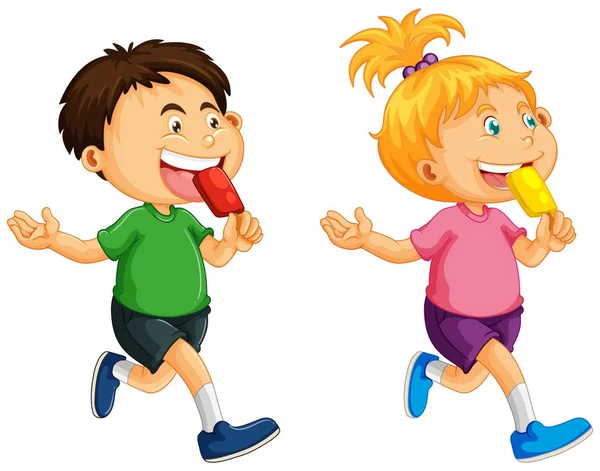 Αγόρι και κορίτσι τρώει popsicle — Διανυσματικό Αρχείο