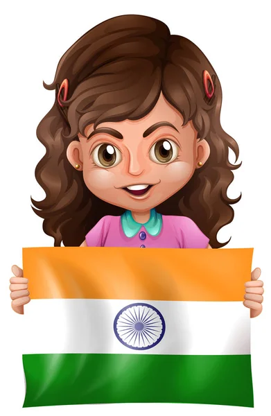 Schattig meisje en vlag van India — Stockvector