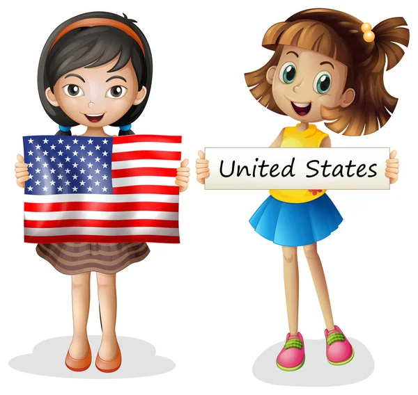 Duas meninas com bandeira dos Estados Unidos —  Vetores de Stock