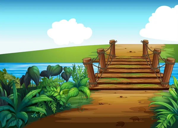 Background scene with bridge across the stream — Stock Vector