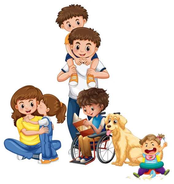 Lycklig familj med barn och hund — Stock vektor