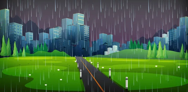 Background scene with raining in the city — Stock Vector