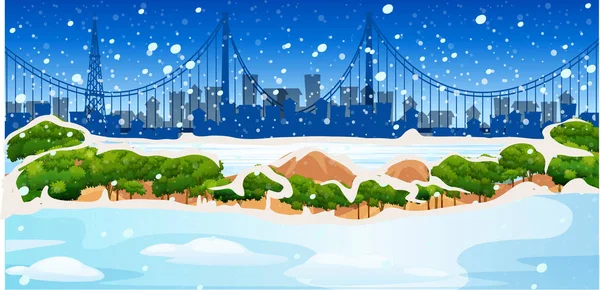 Background scene with snow in city — Stock Vector