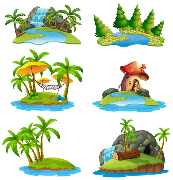 Différentes scènes d'îles — Image vectorielle