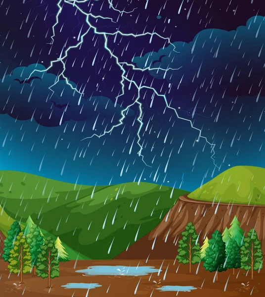 Tło sceny z deszczem w parku — Wektor stockowy
