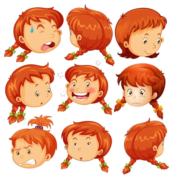 Fille avec différentes expressions faciales — Image vectorielle