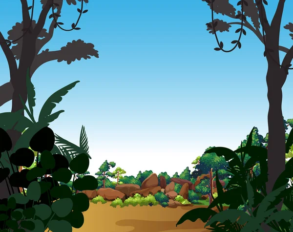 Scène d'arrière-plan avec arbres et champ — Image vectorielle