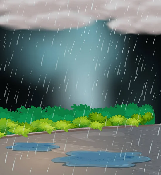 Hintergrundszene mit Regen im Garten — Stockvektor