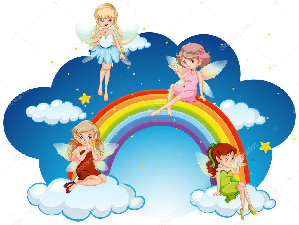 Fairies flying over the rainbow 