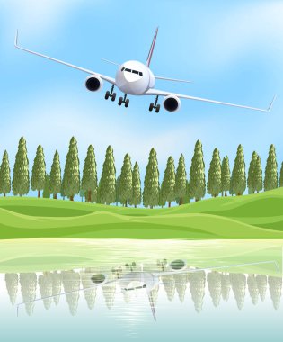 Göl üzerinde uçan uçak