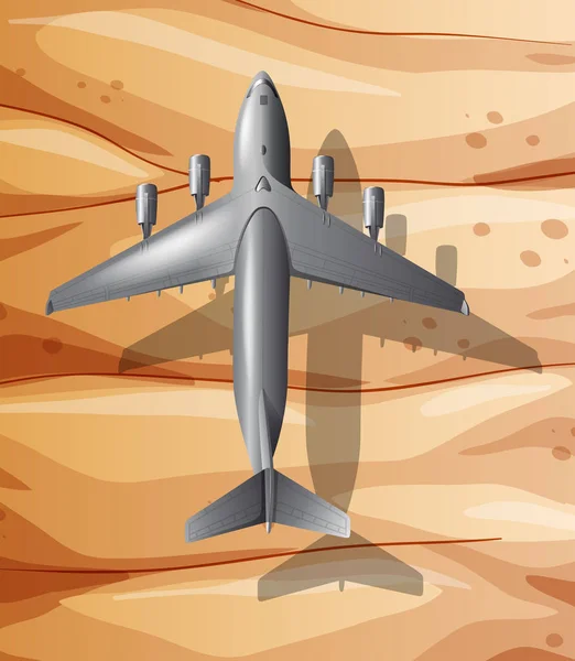Um avião voando sobre o deserto — Vetor de Stock