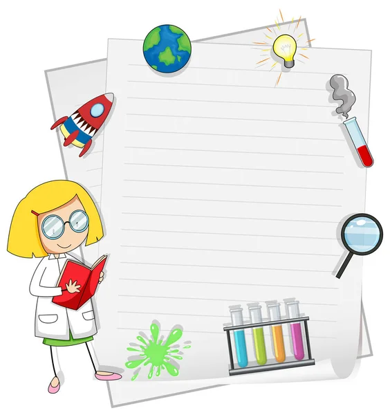 A Science Girl Note Template — Stock Vector