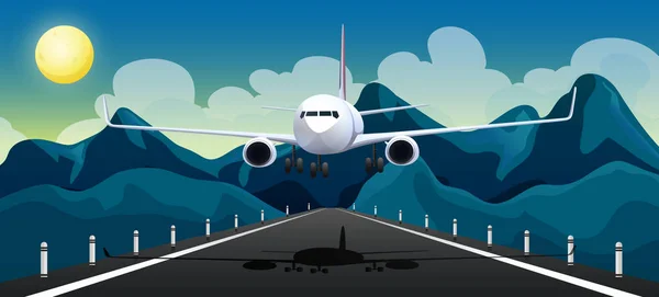 Een vliegtuig opstijgen landingsbaan — Stockvector