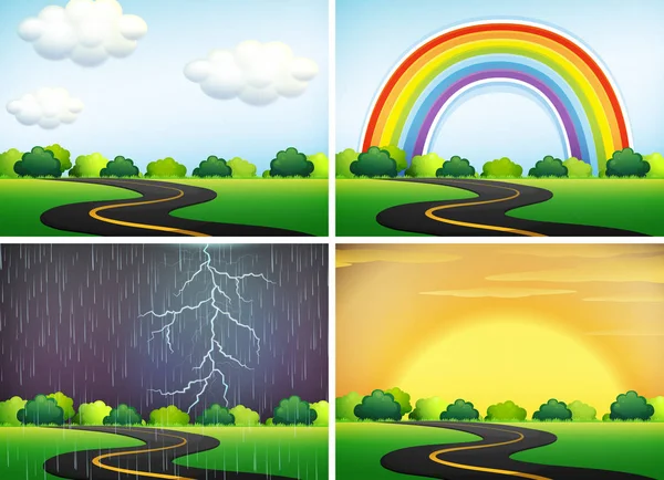 Schöne Landschaft bei unterschiedlichem Wetter — Stockvektor