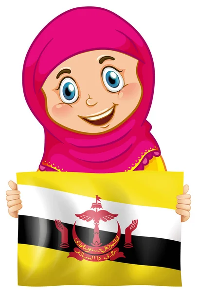 A Muslim Girl Holding Brunei Flag — Stock Vector