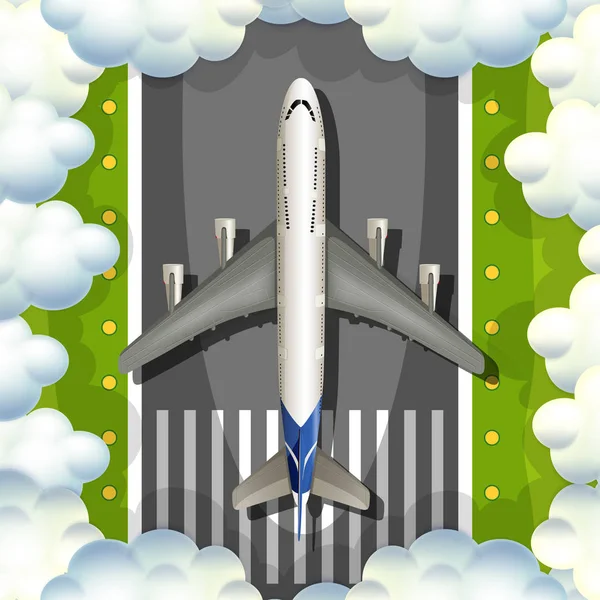 Luftaufnahme des Flugzeugs über der Landebahn — Stockvektor
