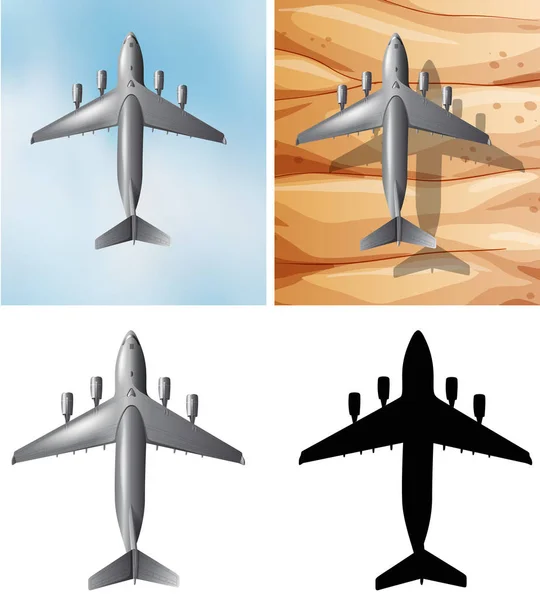 Airplane flying over two different backgrounds — Stock Vector