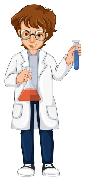 A Chemist Holding Beaker and Test Tube — Stock Vector