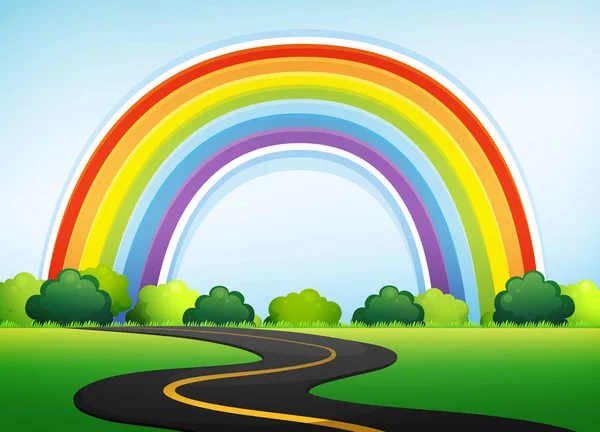 Beautiful Nature Roadside and Rainbow — Stock Vector