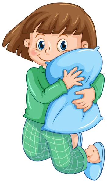 A Girl in Pajamas Hugging Pillow — Stock Vector