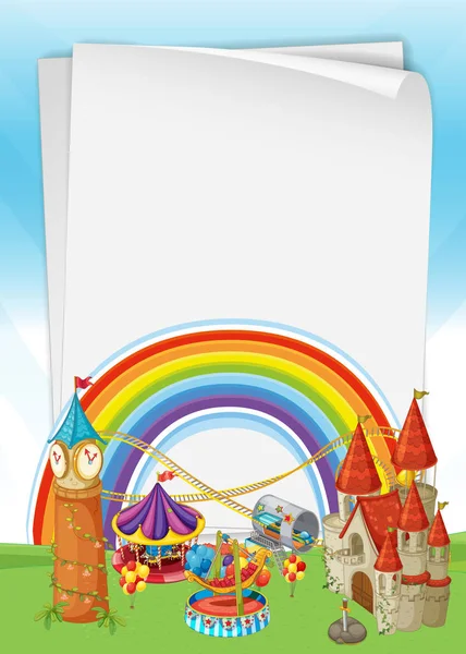 Hermoso castillo con plantilla de arco iris — Vector de stock