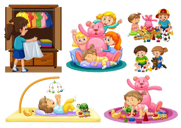 Cute Kids Playing at House — Stock Vector