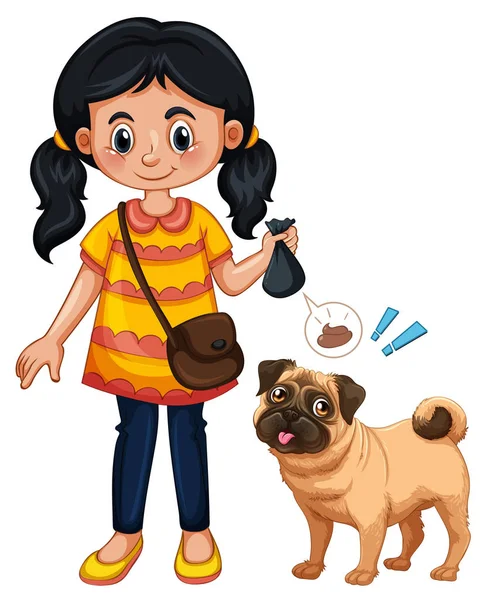 A Girl Cleaning Dog Poop — Stock Vector