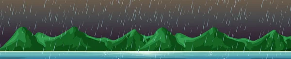 山在海岛雨场面 — 图库矢量图片