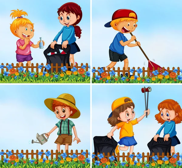 Buenos niños cuidando el medio ambiente — Vector de stock