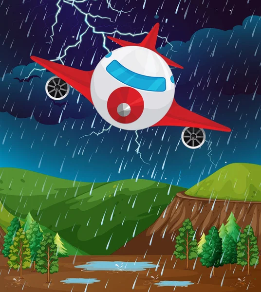 悪天候で飛ぶ飛行機 — ストックベクタ