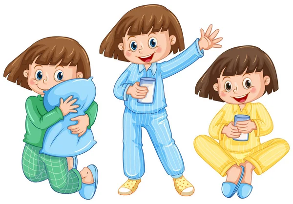 Fille heureuse en pyjama diffrent — Image vectorielle