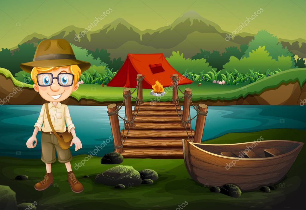 A Boy Scout Camping in Forest illustration