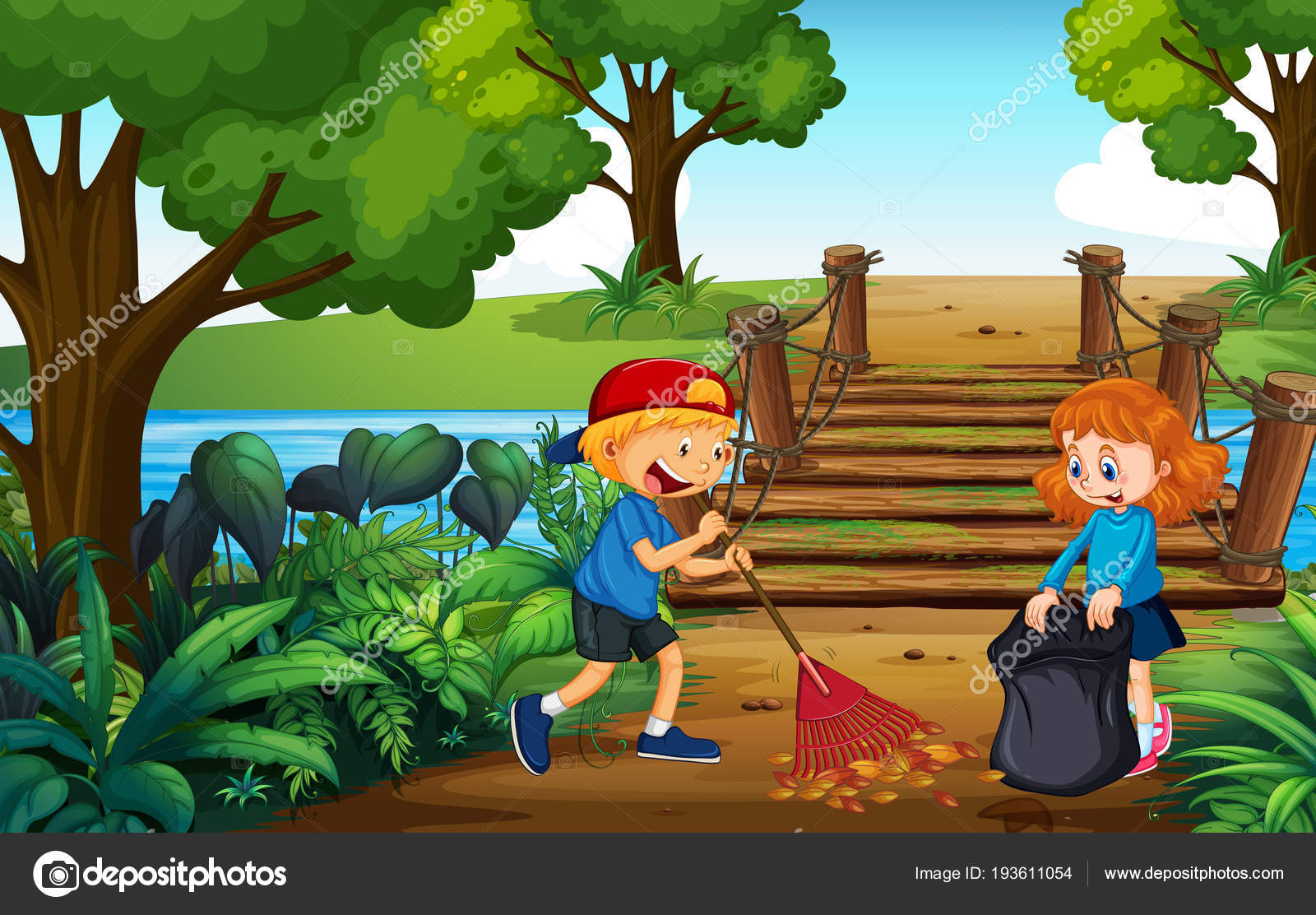 Two Kids Cleaning leaf in Park Stock Vector Image by ©interactimages #193611054 Two Kids Cleaning leaf in Park Stock Vector Image by ©interactimages #193611054