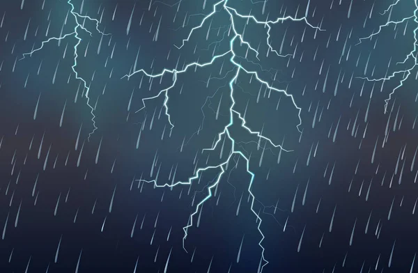 闪电袭击和暴雨雷暴 — 图库矢量图片