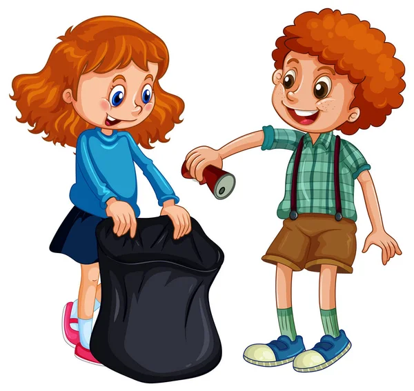 Хлопчик і дівчинка збирають сміття — стоковий вектор