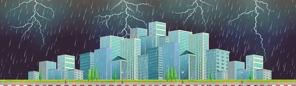 Langs de weg met moderne Cityscape onweer — Stockvector