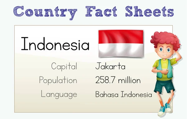 Indonesië land factsheet met karakter — Stockvector