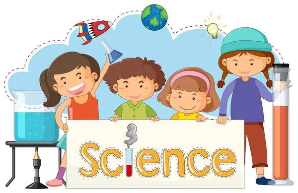 Милі діти з науки банер Ліцензійні Стокові Ілюстрації