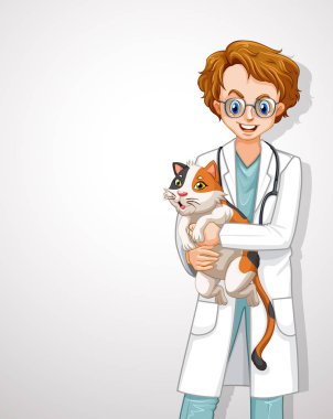 Bir erkek veteriner Doktor kedi sarılma