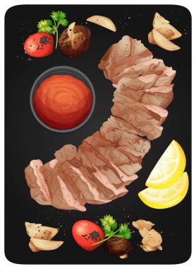 Steak and Sauce on Plate vector Steak and Sauce on Plate vector