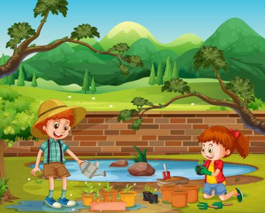 Bahçede dikim çocuklar