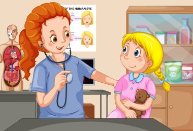 Doktor ile bir kız sağlık kontrolü