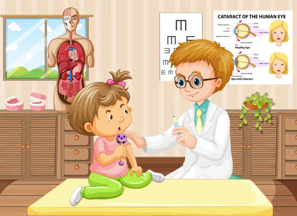 Medico pediatra e bambino in ospedale — Vettoriale Stock