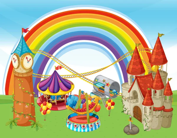 An Amusement Park and Rainbow — Stock Vector
