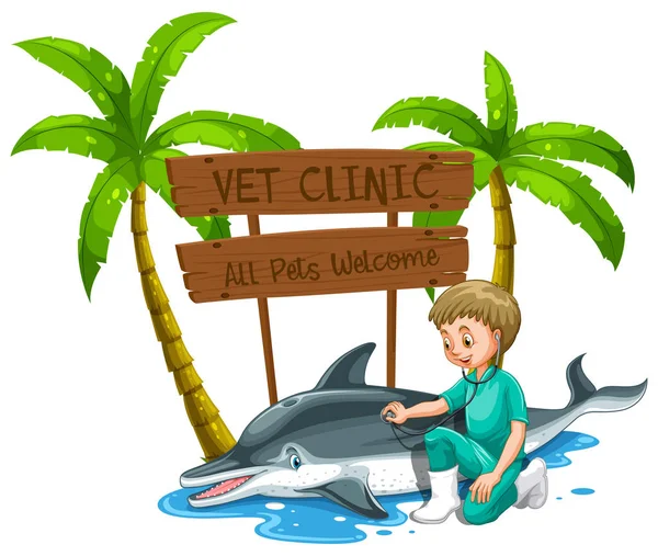 Delfin Checkup lekarz weterynarz w Zoo — Wektor stockowy