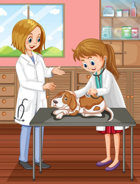 兽医和狗在诊所 — 图库矢量图片