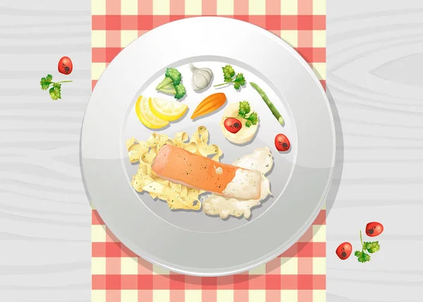 Zalm en Pasta roomsaus — Stockvector