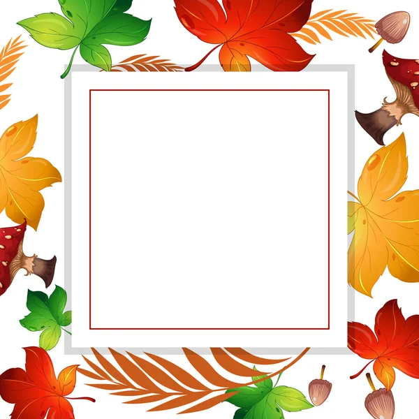 Hoja de otoño y marco de setas — Archivo Imágenes Vectoriales