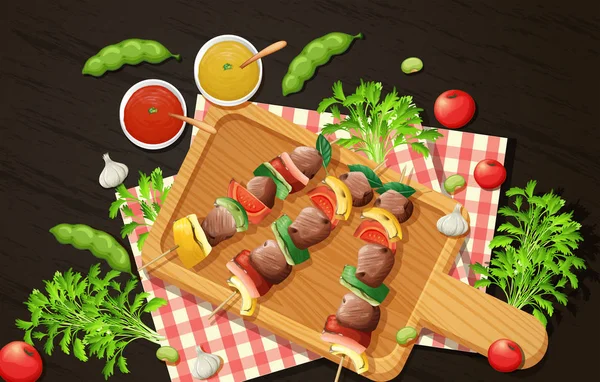 Barbacoa saludable en Woden Board — Vector de stock