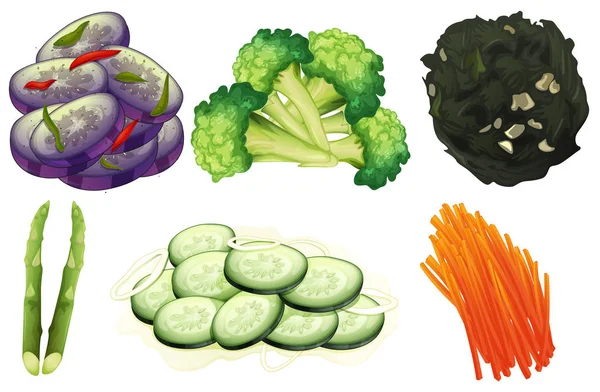 Frisches Gemüse und Salat auf weißem Hintergrund — Stockvektor